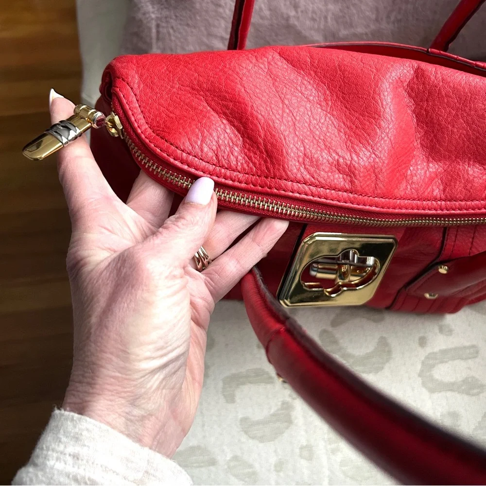 B.Makowsky Red Leather Satchel Bag